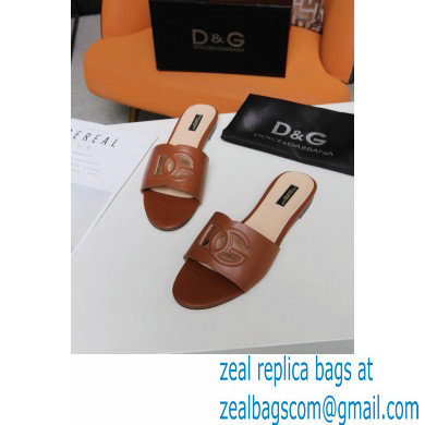 Dolce  &  Gabbana Calfskin Sliders Brown with DG Millennials Logo 2021